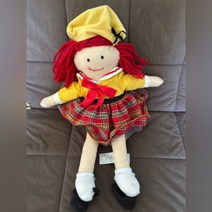 Plaid Dress Rag Doll with Yellow Hat and Red Hair